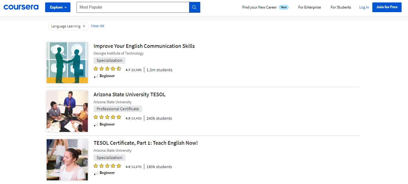 Coursera Language Courses