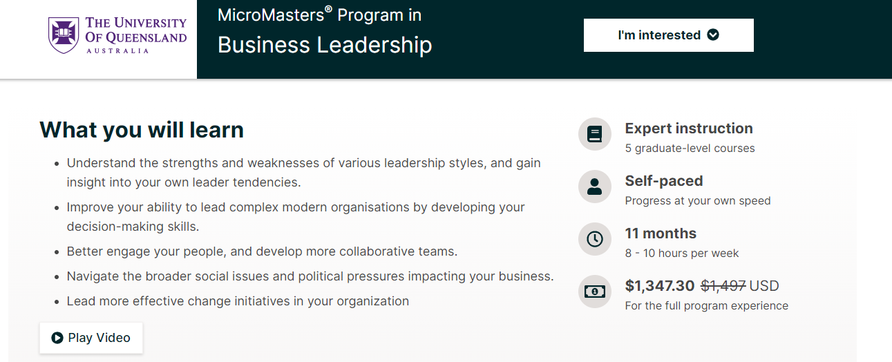 MicroMasters in Business Leadership