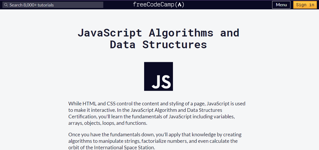JavaScript Algorithms and Data Structures Course