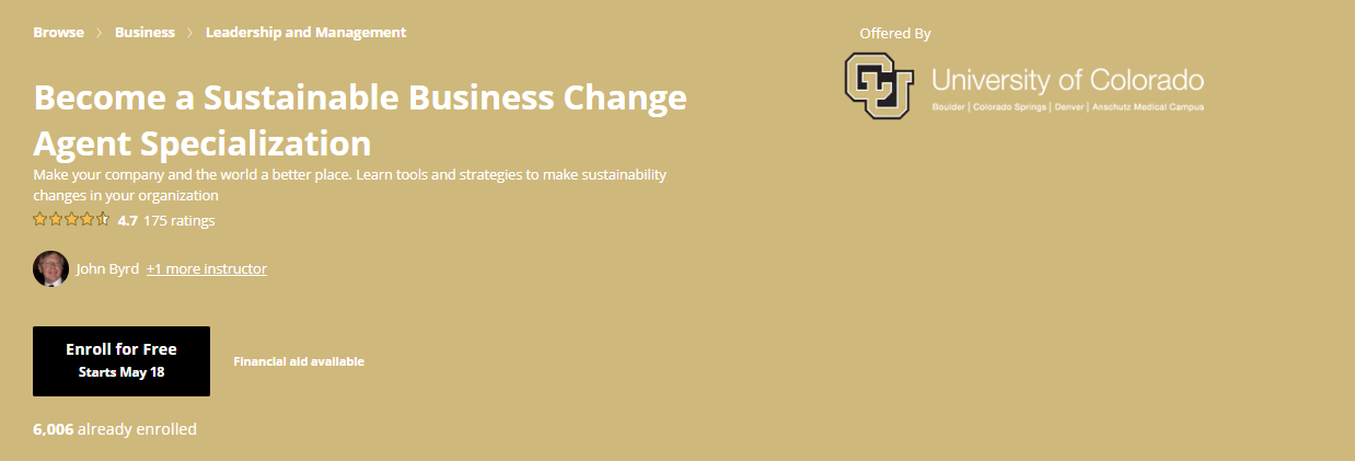 Become a Sustainable Business Change Agent Specialization