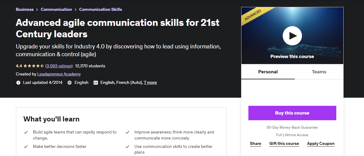 Advanced Agile Communication Skills Course