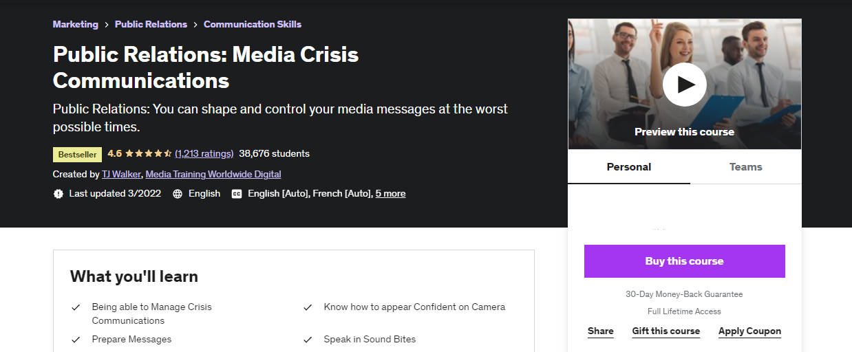 Public Relations Media Crisis Communications Course