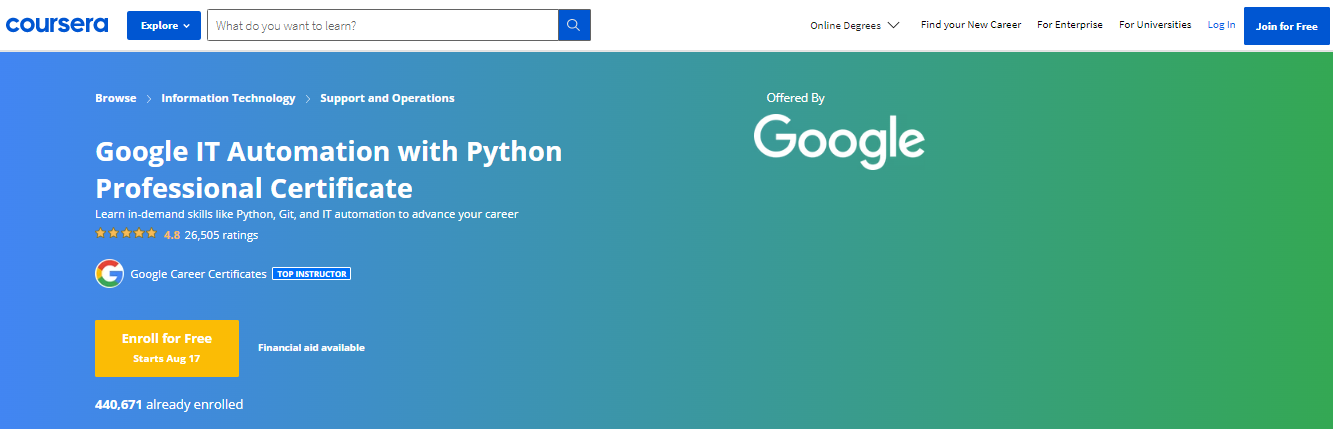 Google IT Automation With Python Professional Certificate